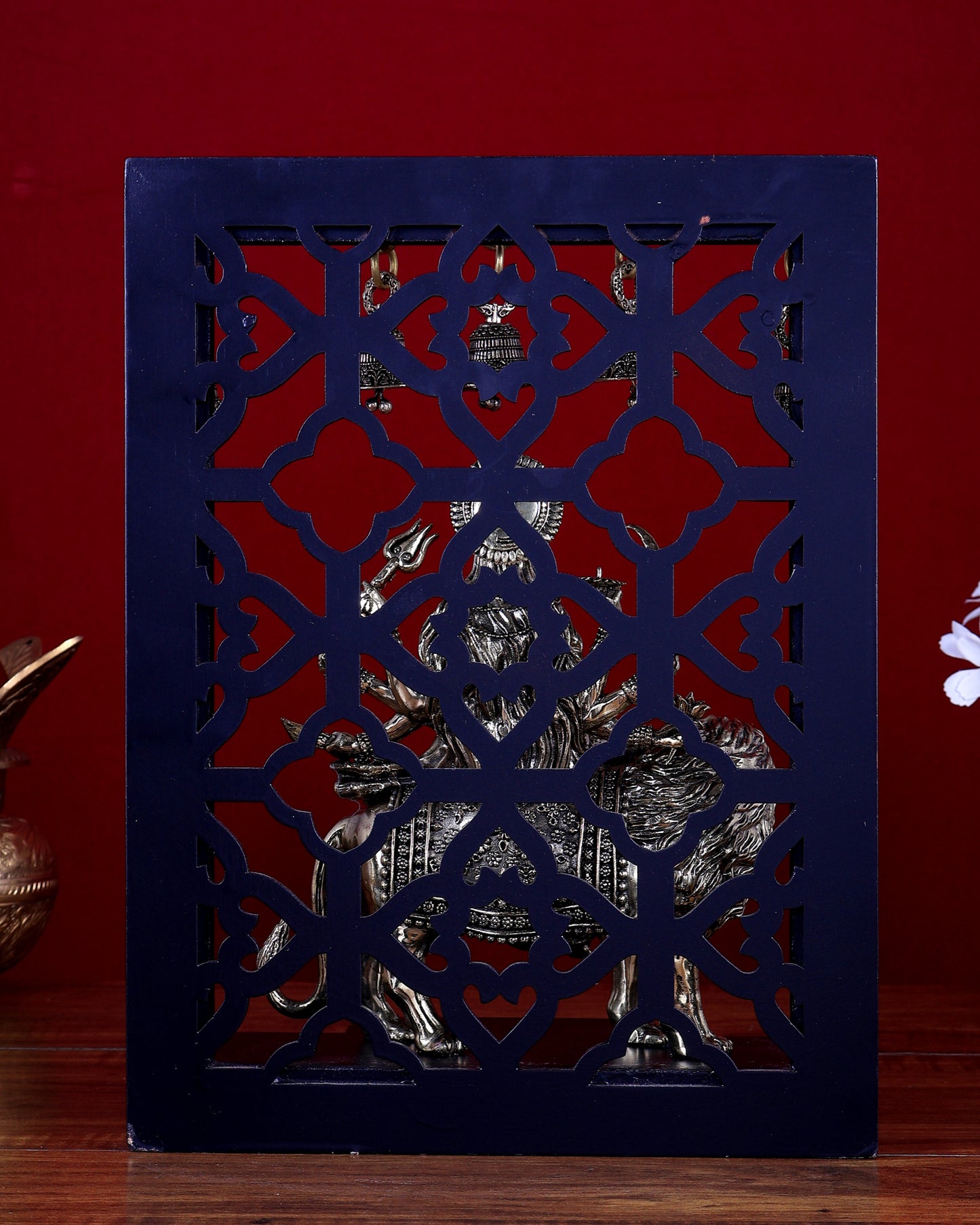 Brass Superfine Durga Mata Idol with Hanging Bells – MDF Temple Frame Panel 12 inch