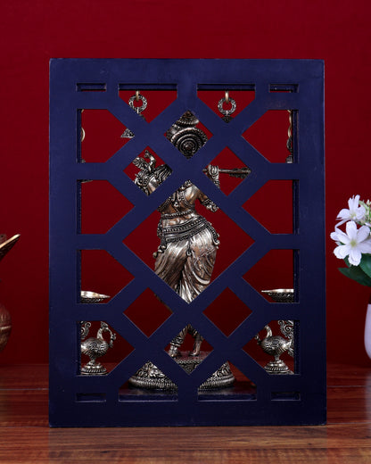 Brass Superfine Lord Krishna with Dual Annam Pakshi Lamps & Hanging Bells – MDF Temple Frame