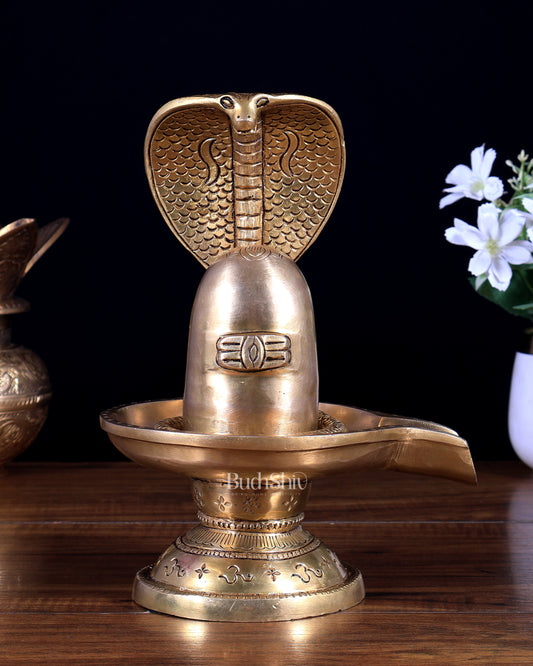 Pure Brass Shiva Lingam – Handcrafted Sacred Sculpture 9 inch