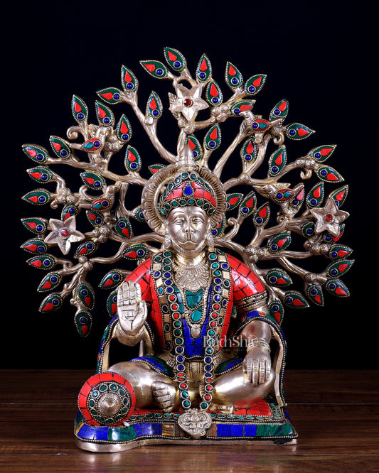 Pure Brass Lord Hanuman with Kalpavriksha Tree 13 inch