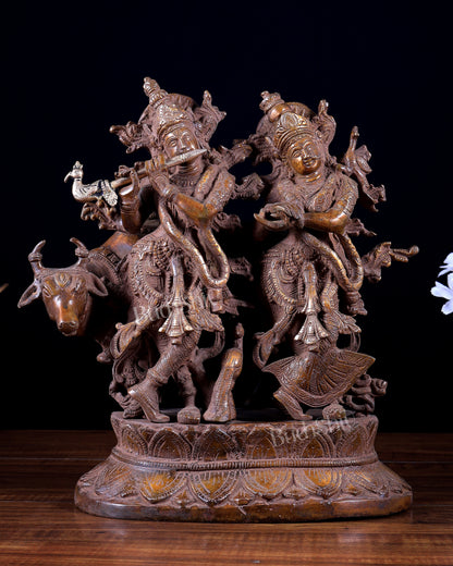 Brass Radha Krishna with Cow Idol 12 inch