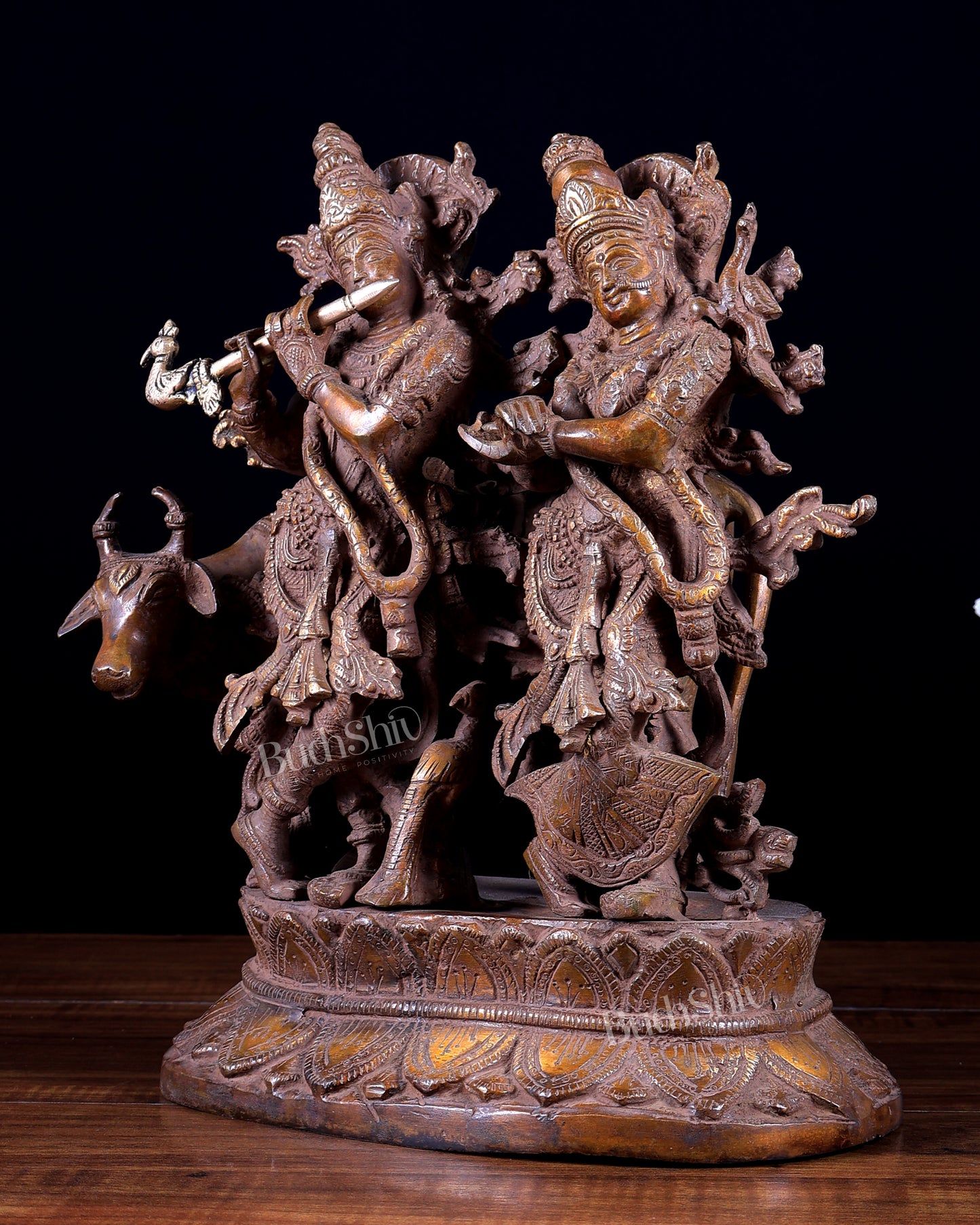 Brass Radha Krishna with Cow Idol 12 inch