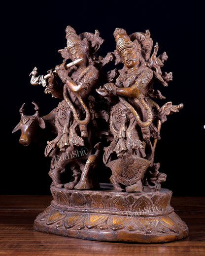 Brass Radha Krishna with Cow Idol 12 inch