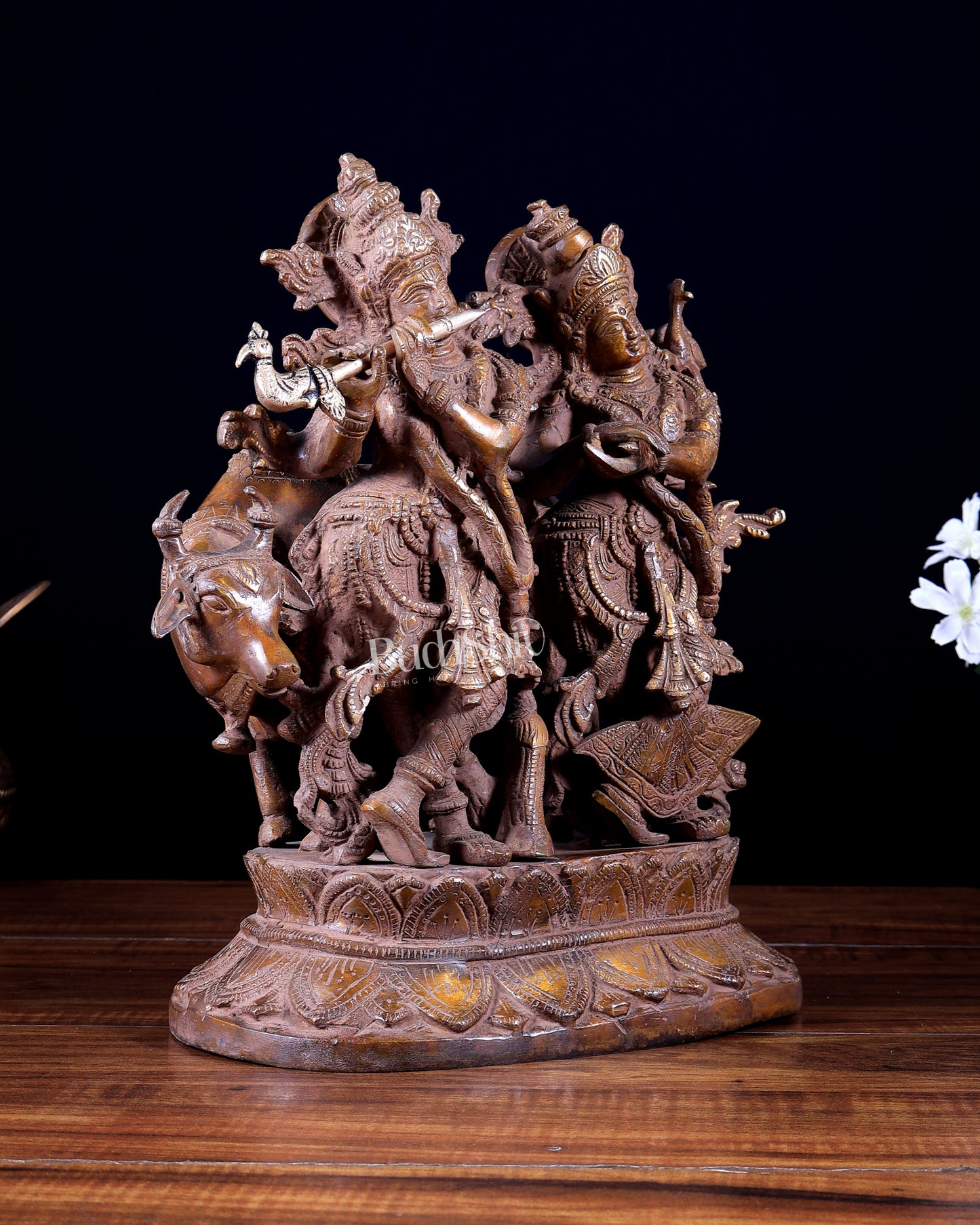 Brass Radha Krishna with Cow Idol 12 inch