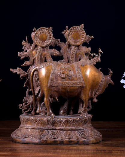 Brass Radha Krishna with Cow Idol 12 inch