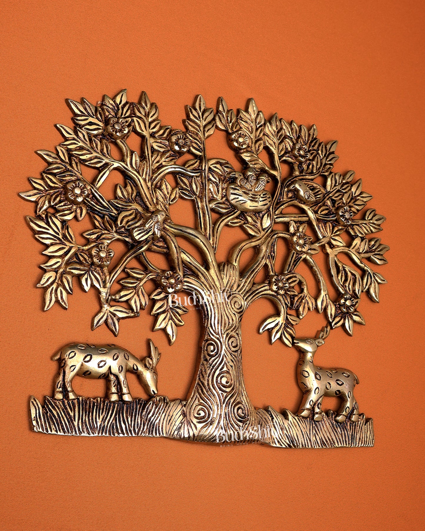 Brass Superfine Kalpavriksha Tree Wall Hanging with Birds & Deer