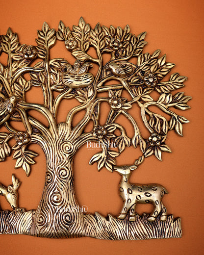 Brass Superfine Kalpavriksha Tree Wall Hanging with Birds & Deer