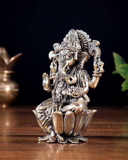Brass Superfine Lord Ganesha on Lotus Idol 5 inch