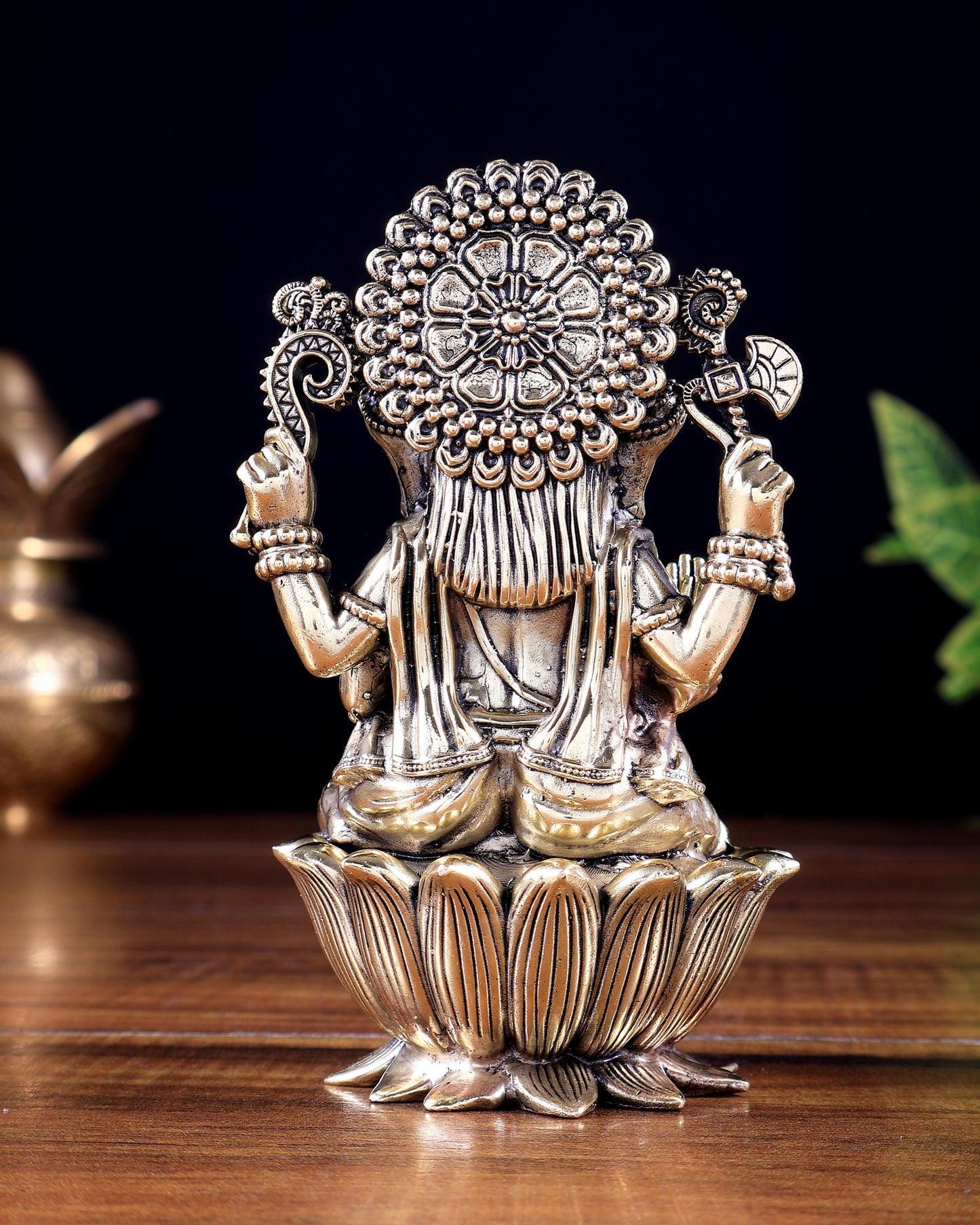 Brass Superfine Lord Ganesha on Lotus Idol 5 inch