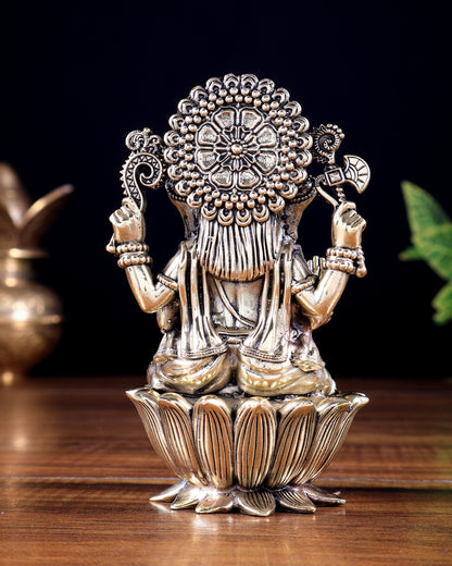 Brass Superfine Lord Ganesha on Lotus Idol 5 inch