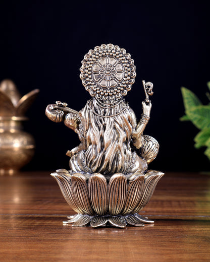 Brass Superfine Goddess Saraswati on Lotus Idol 5 inch