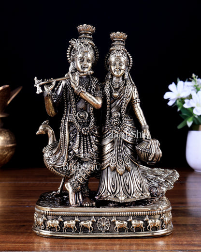 Brass Superfine Radha Krishna with Peacock Idol 8 inch