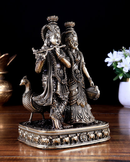 Brass Superfine Radha Krishna with Peacock Idol 8 inch