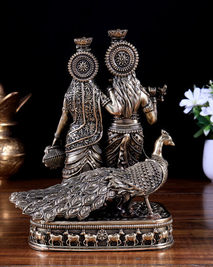 Brass Superfine Radha Krishna with Peacock Idol 8 inch