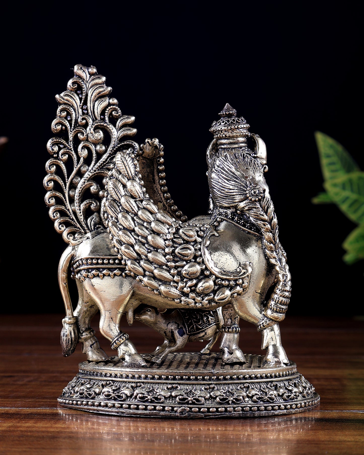 Brass Superfine Kamdhenu Cow with Calf Idol (Mother Face & Wings) 5 inch
