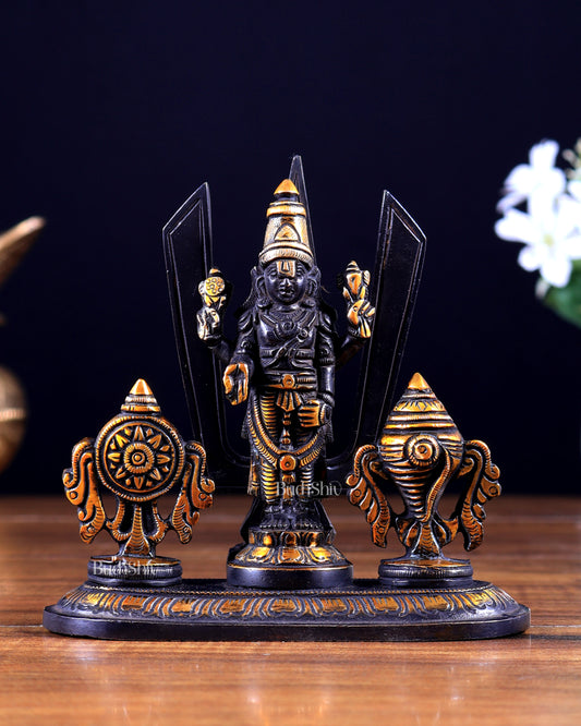 Brass Tirupati balaji Shankh Chakra Namah idol 5 inch black gold