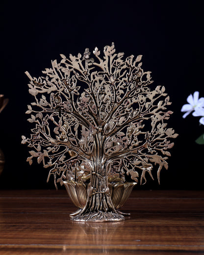 Brass Superfine Lord Ganesha with Kalpavriksha Tree – Divine Décor Showpiece 6 inch