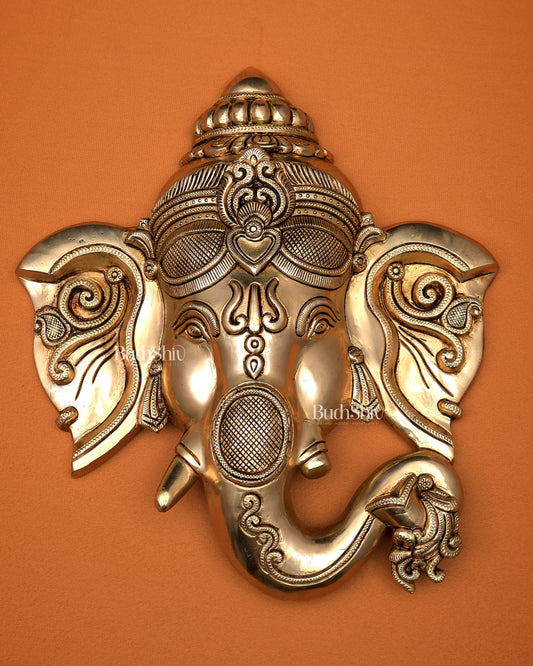 Ganesha Face Wall Hanging – Superfine Heavy Brass 11 inch