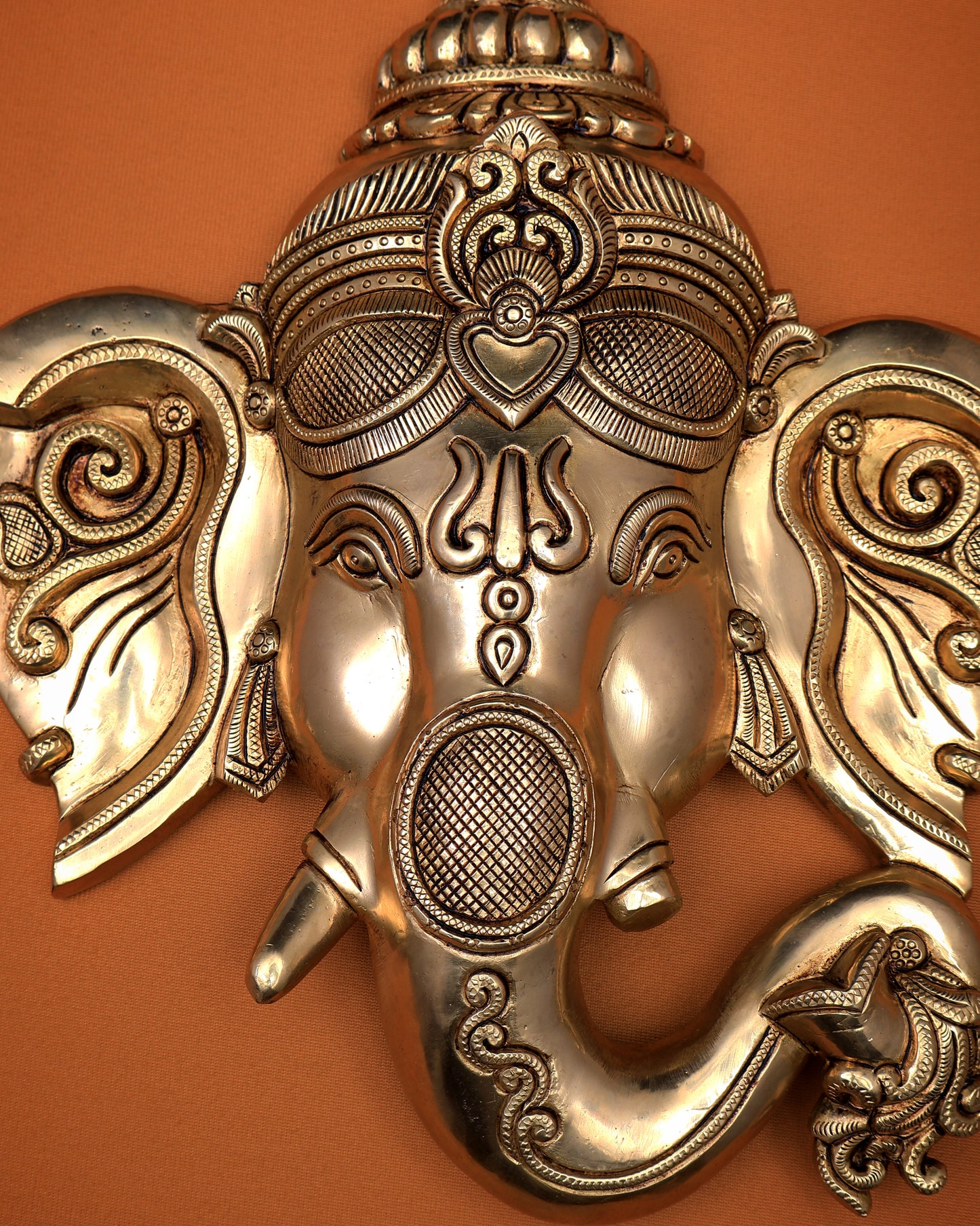 Ganesha Face Wall Hanging – Superfine Heavy Brass 11 inch