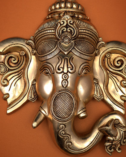 Ganesha Face Wall Hanging – Superfine Heavy Brass 11 inch