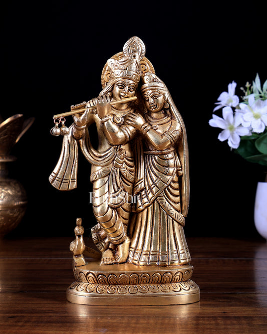 Brass Radha Krishna with Peacock Idol – Superfine Quality 8.5 inch