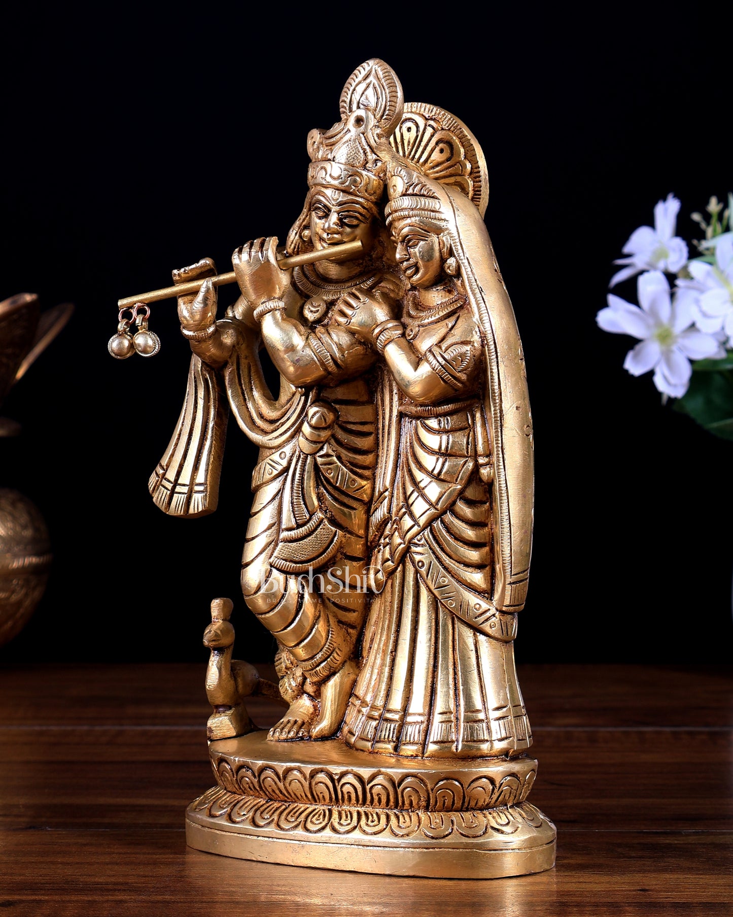 Brass Radha Krishna with Peacock Idol – Superfine Quality 8.5 inch