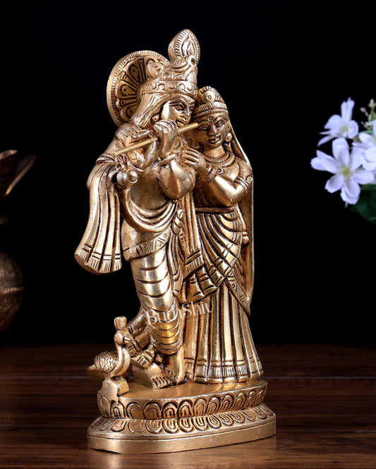 Brass Radha Krishna with Peacock Idol – Superfine Quality 8.5 inch