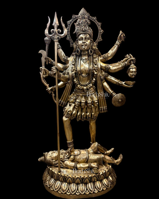 Brass Large Maha Kali Dashabhuja Sculpture – Massive Temple Masterpiece 6'10" (82 inch)
