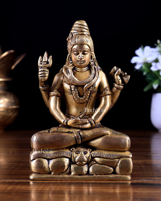 Brass Lord Shiva in meditation calming statue 5 inch