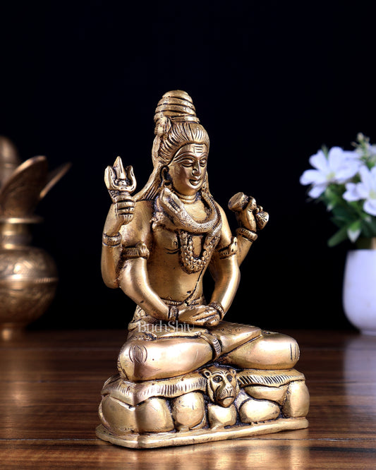 Brass Lord Shiva in meditation calming statue 5 inch