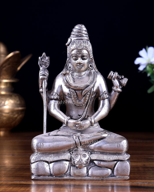 Brass Lord Shiva in meditation calming statue 5 inch silver plated