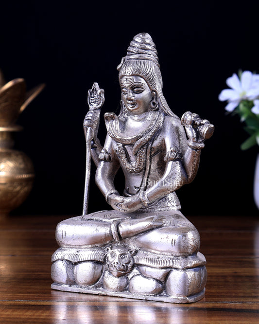 Brass Lord Shiva in meditation calming statue 5 inch silver plated