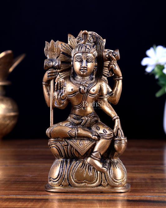 Brass Lord Shiva Statue Seated on Pedestal 5.5 inch