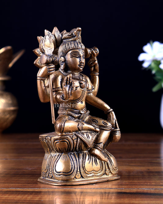 Brass Lord Shiva Statue Seated on Pedestal 5.5 inch