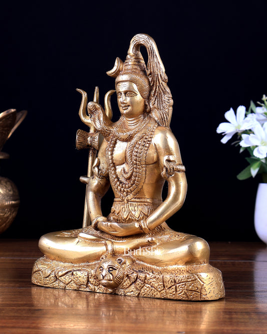 Brass Lord Shiva in Meditation Statue 8 inch