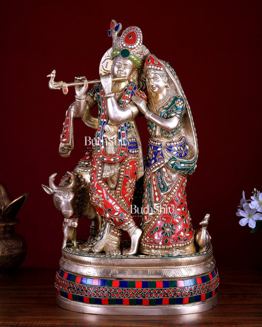 Brass Radha Krishna with Cow and calf 18 inch