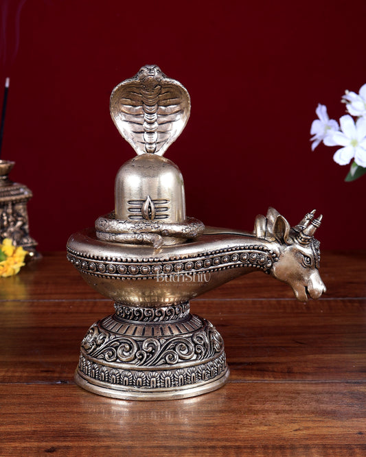 Pure Brass Superfine Shiva Ling with Nandi Face – 7.3" Height