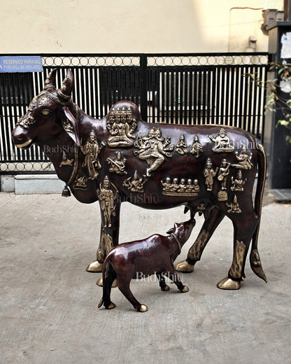 Brass Large Kamadhenu Cow with Calf – 53"