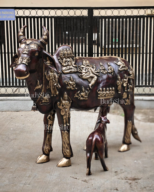 Brass Large Kamadhenu Cow with Calf – 53"