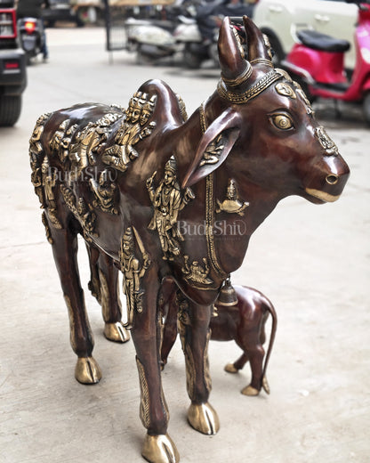 Brass Large Kamadhenu Cow with Calf – 53"