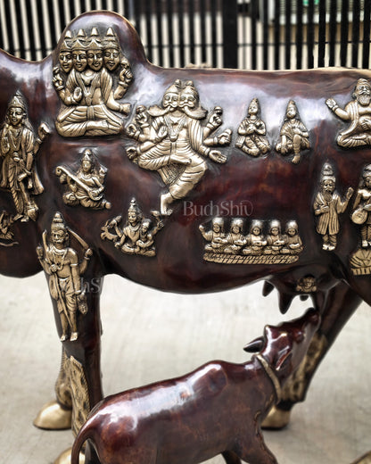 Brass Large Kamadhenu Cow with Calf – 53"