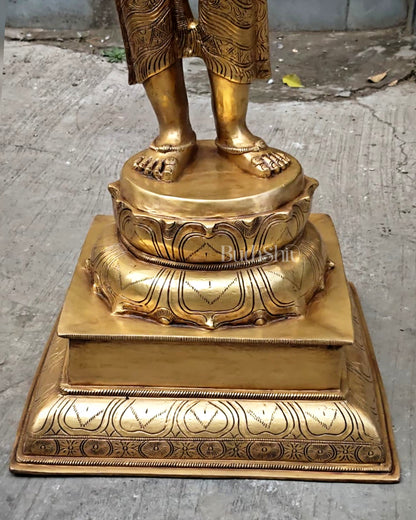 Pure Brass Namaste Lady Statue | Traditional Indian Welcome Woman Sculpture (51 Inch)
