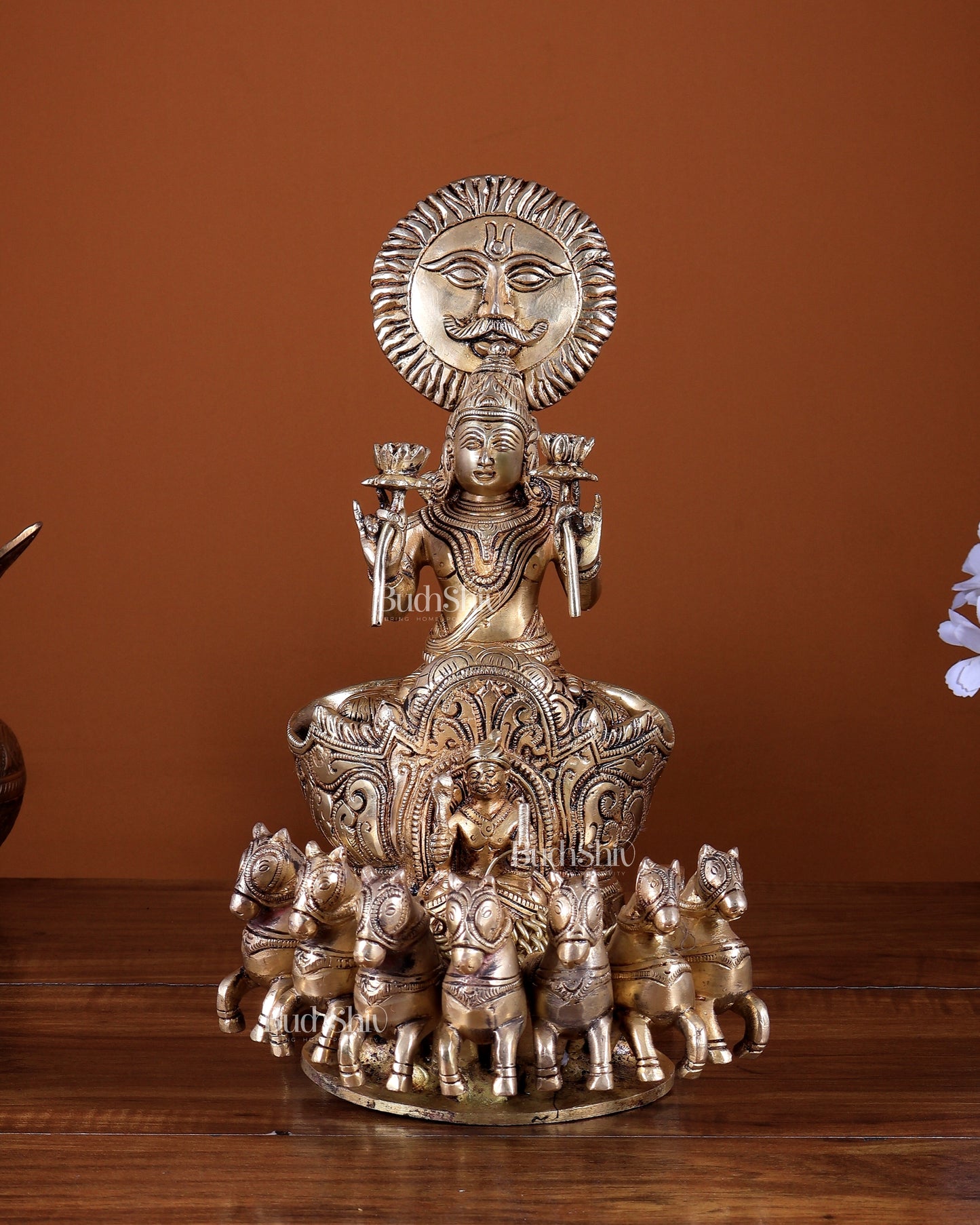 Brass Surya Rath Chariot with seven horses - 12" Height