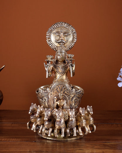 Brass Surya Rath Chariot with seven horses - 12" Height