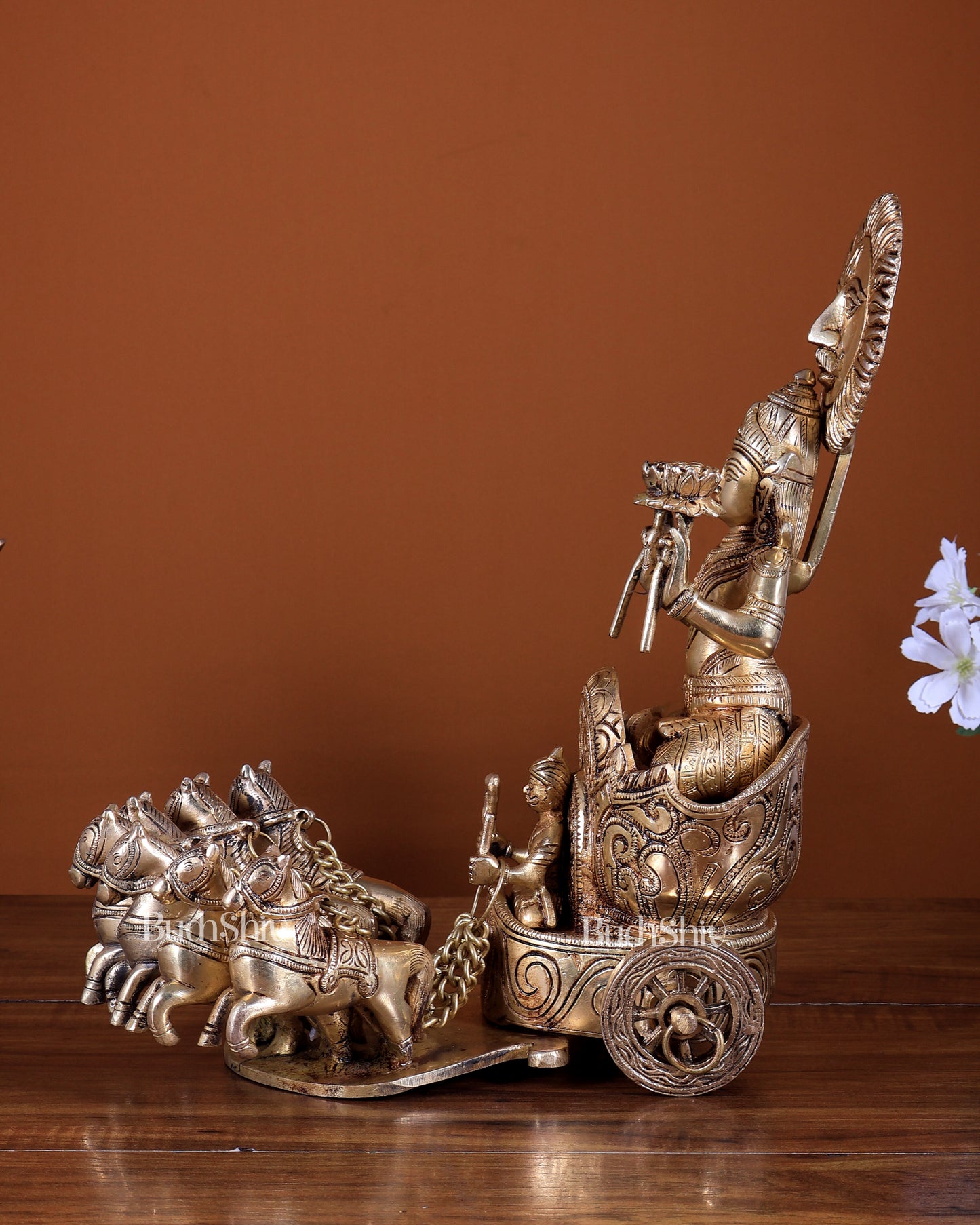 Brass Surya Rath Chariot with seven horses - 12" Height