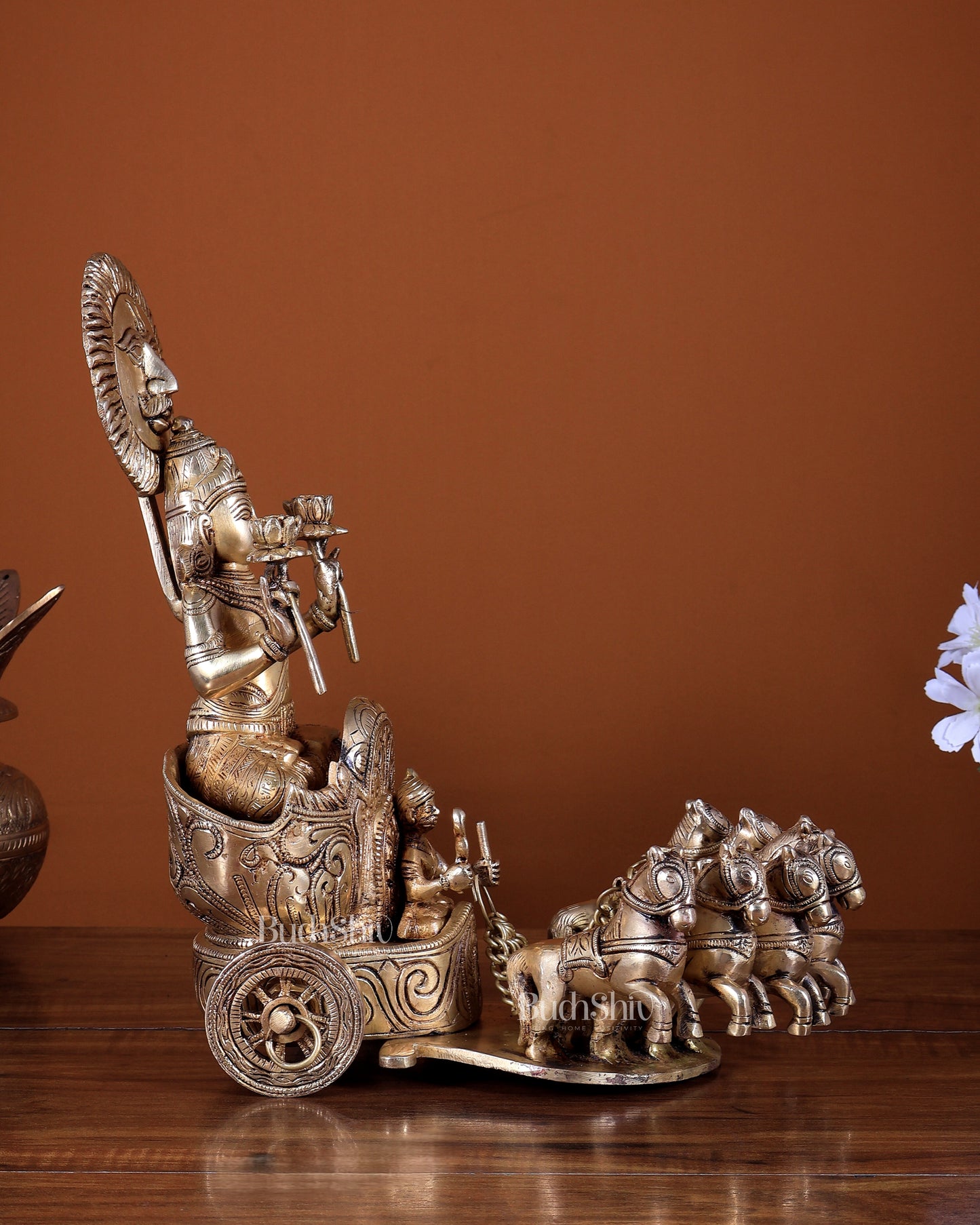 Brass Surya Rath Chariot with seven horses - 12" Height