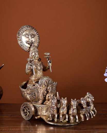 Brass Surya Rath Chariot with seven horses - 12" Height
