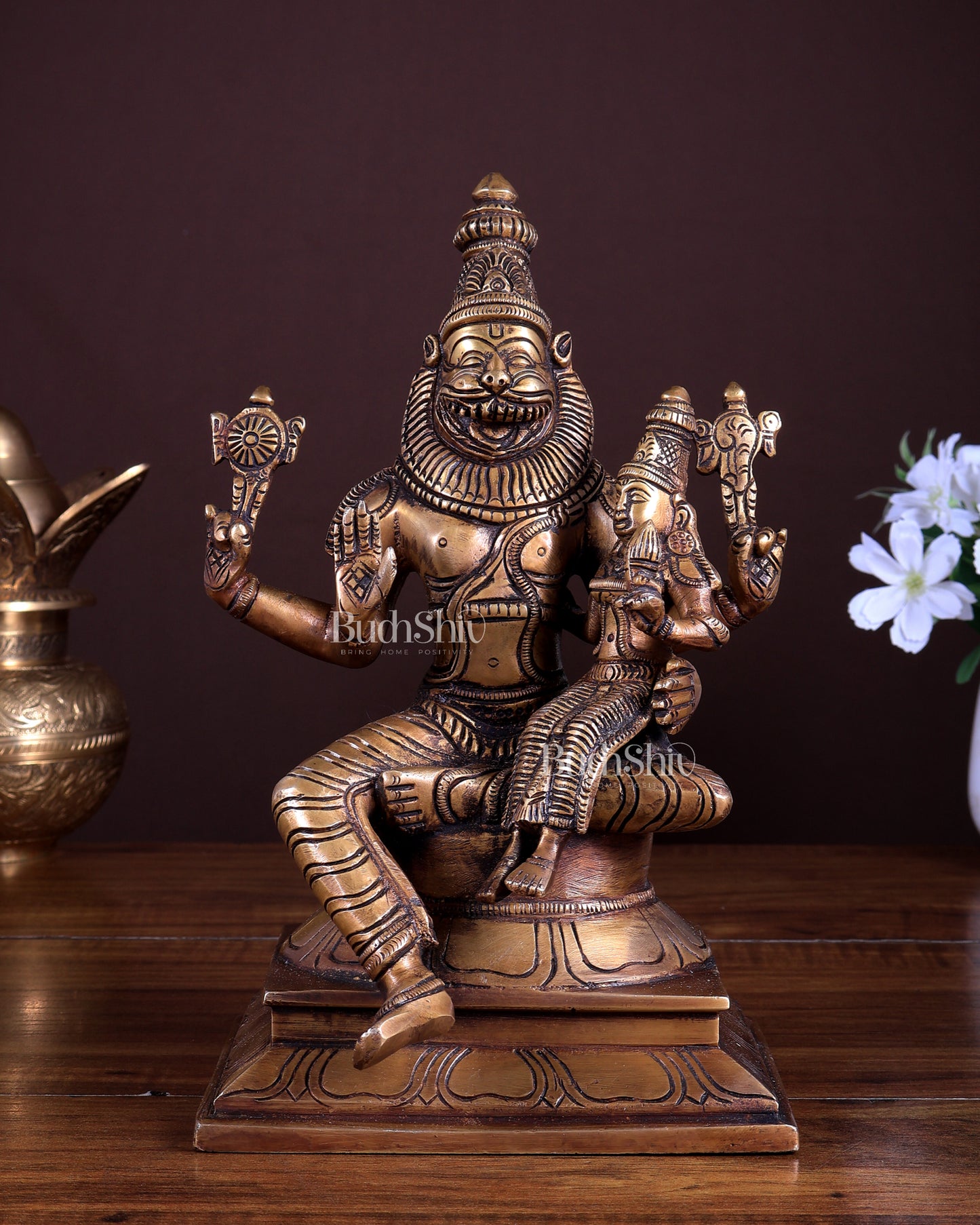 Pure Brass Lakshmi Narasimha Statue | Height: 9 inch