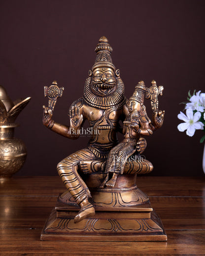 Pure Brass Lakshmi Narasimha Statue | Height: 9 inch