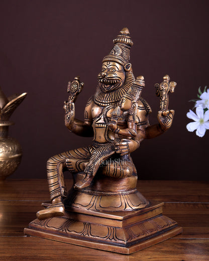 Pure Brass Lakshmi Narasimha Statue | Height: 9 inch